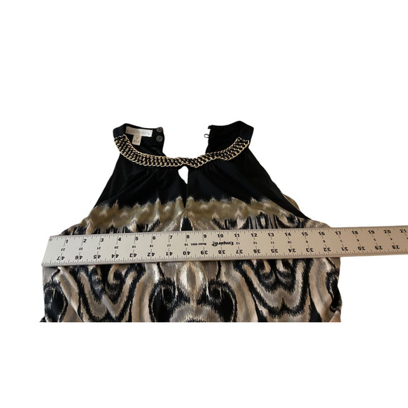 London Times Womens 6 Black Beige Halter Maxi Dress Gold Chain Detail Cream Tan - Picture 5 of 11